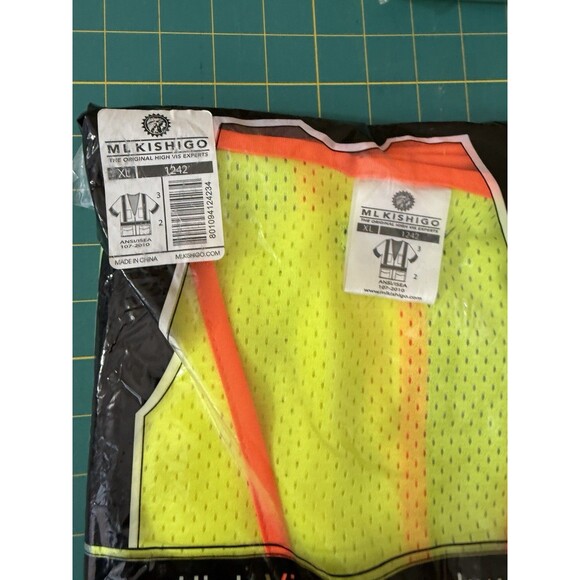High Visibility Vest ML Kishigo 1242 XL Yellow 6 Pocket Contrast Mesh High Bonus - Picture 6 of 7